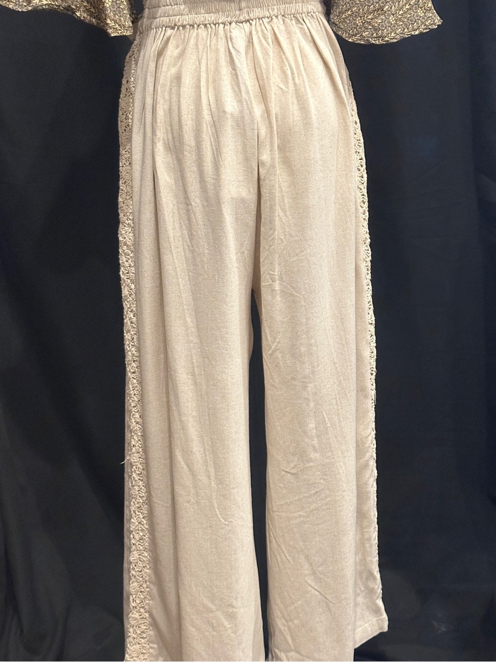 Women's High-Rise Tie-Waist Wide Leg Pants - Cream - Picture 7 of 9